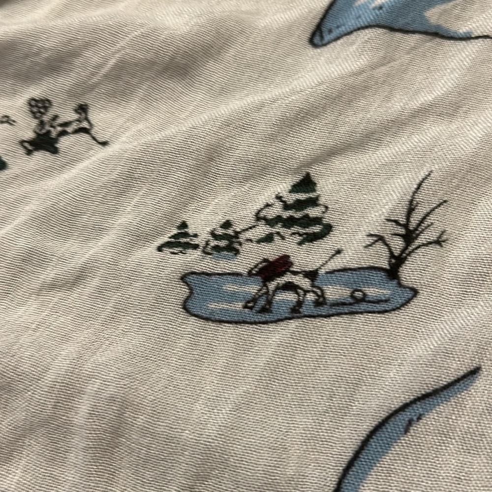 Lands End scarf.  100% Rayon.  42” square White background w/skiing cows. - Picture 6 of 6